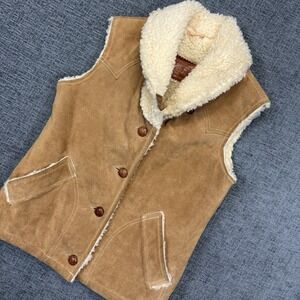 Vintage William Barry Brandon Colorado Suede Vest Men's S Brown Sherpa Lined